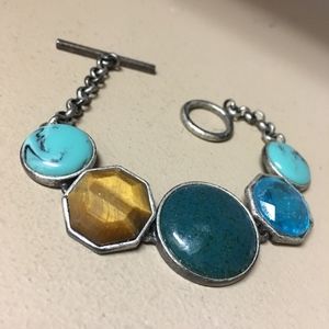 Indian Turquoise and Tiger's Eye Silver Bracelet